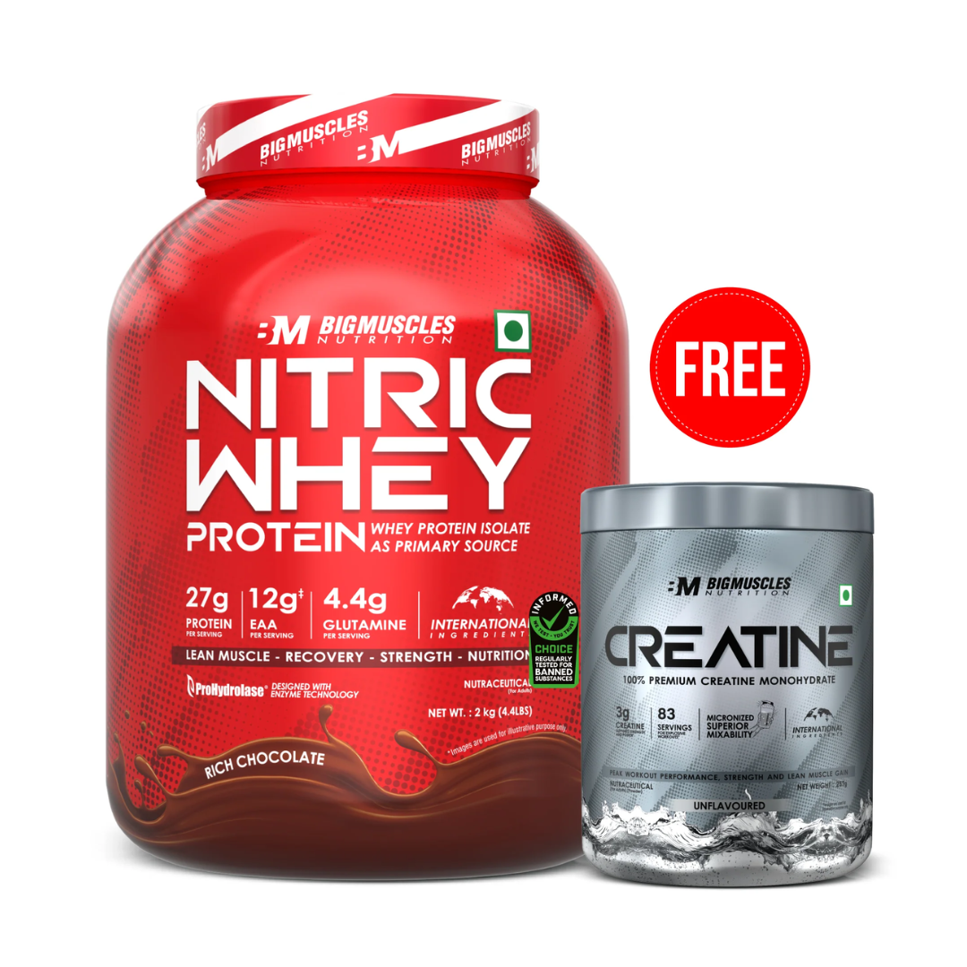 Big Muscles Nitric Whey Protein 2Kg + Free Creatine Monohydrate 83 Servings